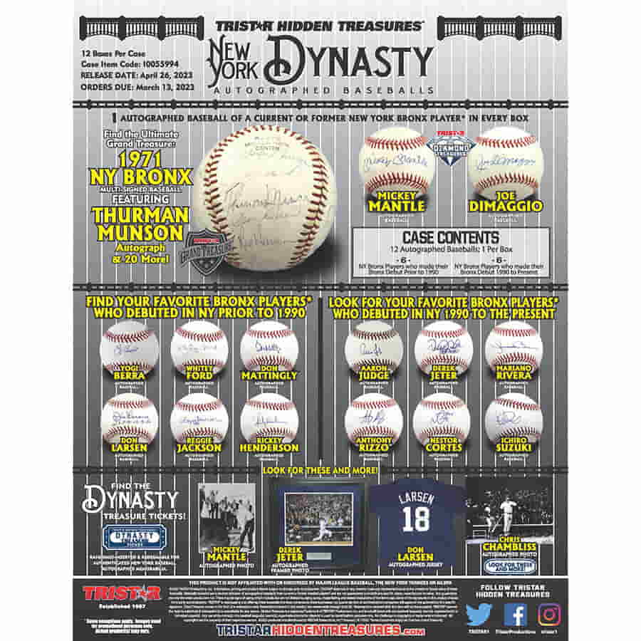 Tri-Star Productions Inc -  Dynasty - 2023 Tristar Hidden Treasures New York Dynasty Autographed Baseballs