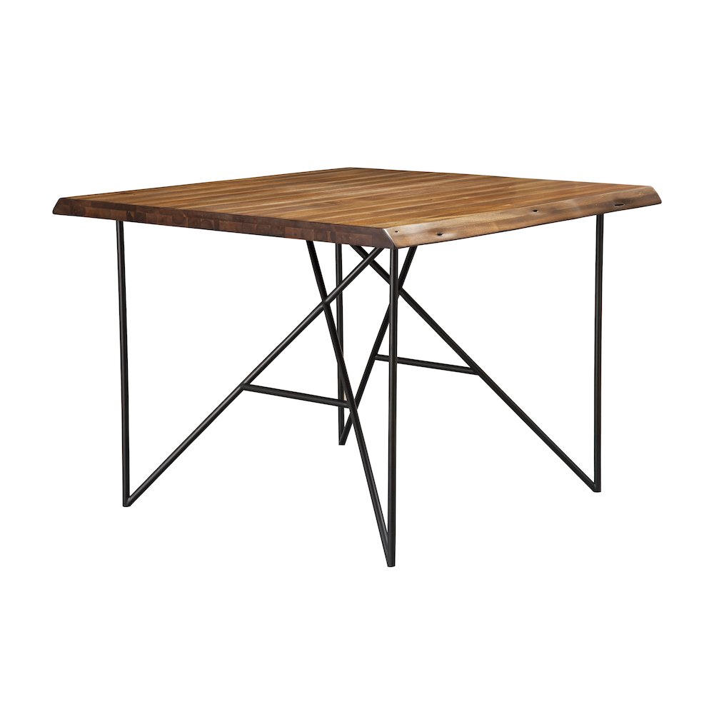 Live Edge Solid Wood Pub Table w/Metal Legs, Light Walnut - Alpine Furniture