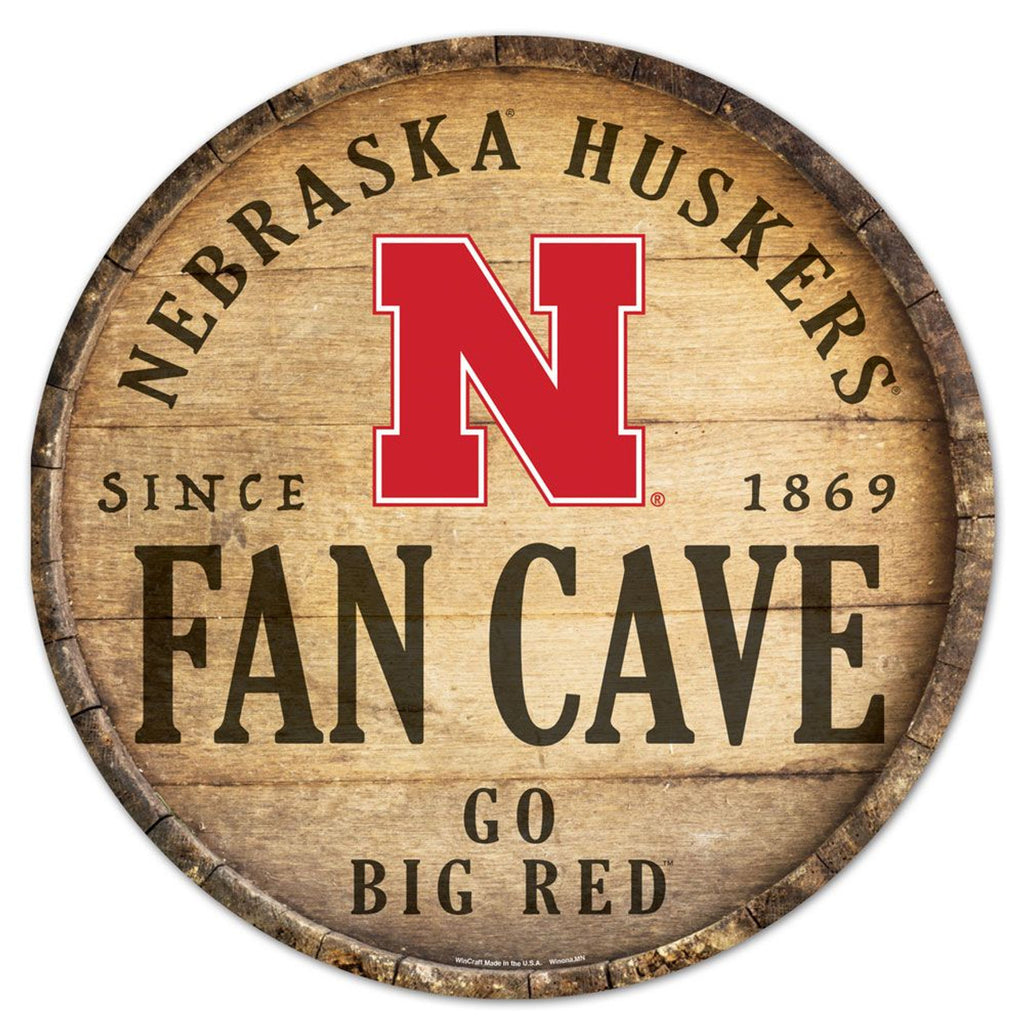 Nebraska Cornhuskers Sign Wood 14 Inch Round Barrel Top Design - Wincraft