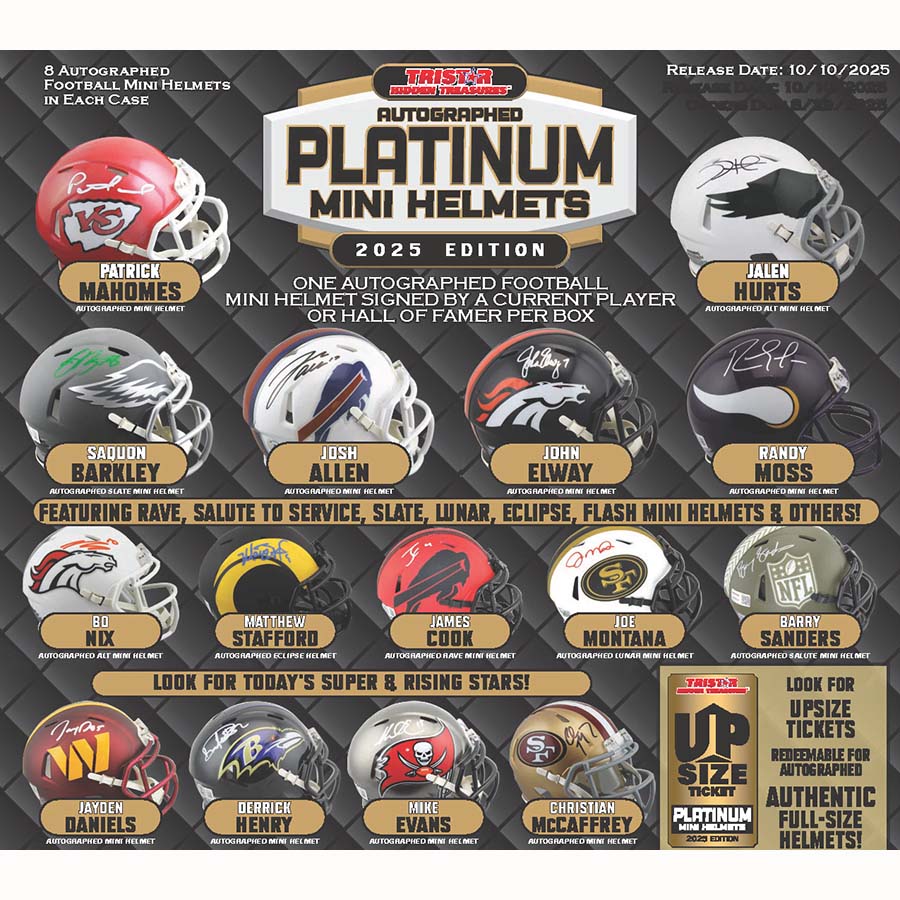 Tri-Star Productions Inc -  Hidden Treasures - 2025 Tristar Hidden Treasures Autographed Football Mini Helmets Platinum Edition Pre-Order