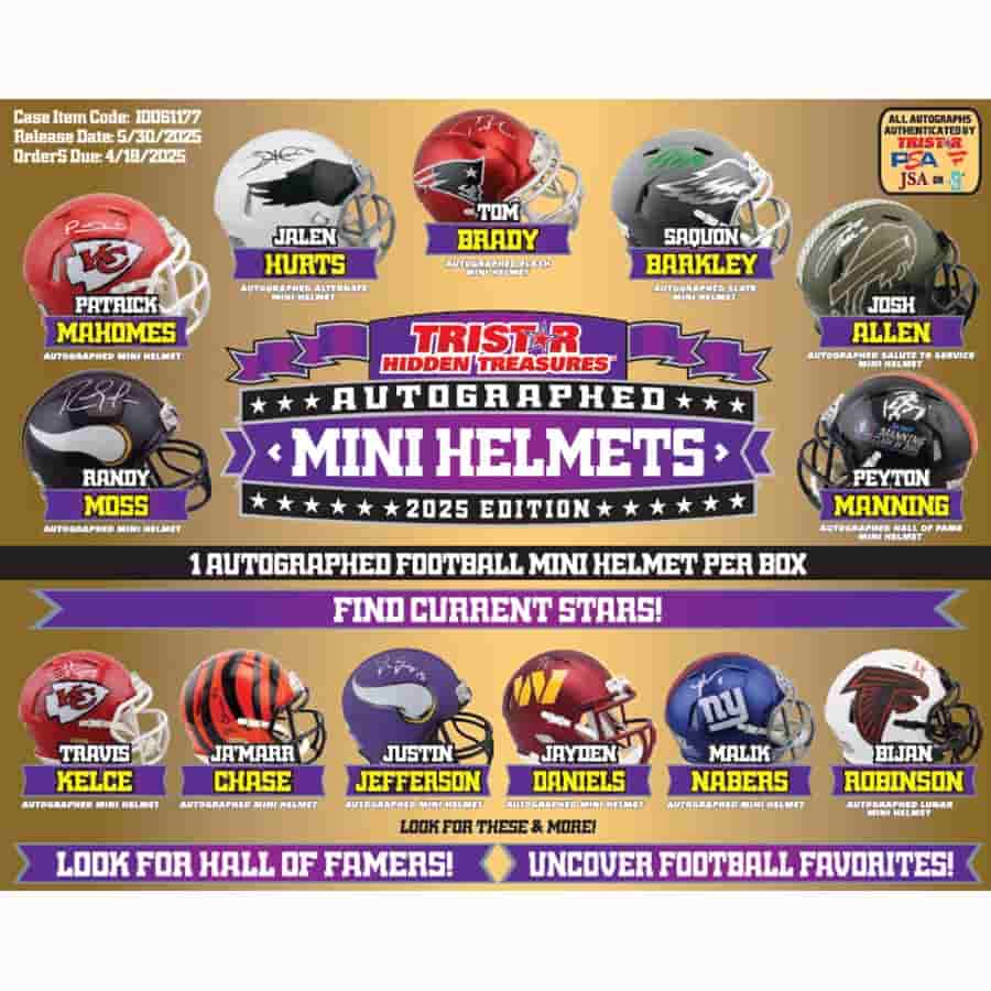 Tri-Star Productions Inc -  Hidden Treasures - 2025 Tristar Hidden Treasures Autographed Football Mini Helmets Pre-Order