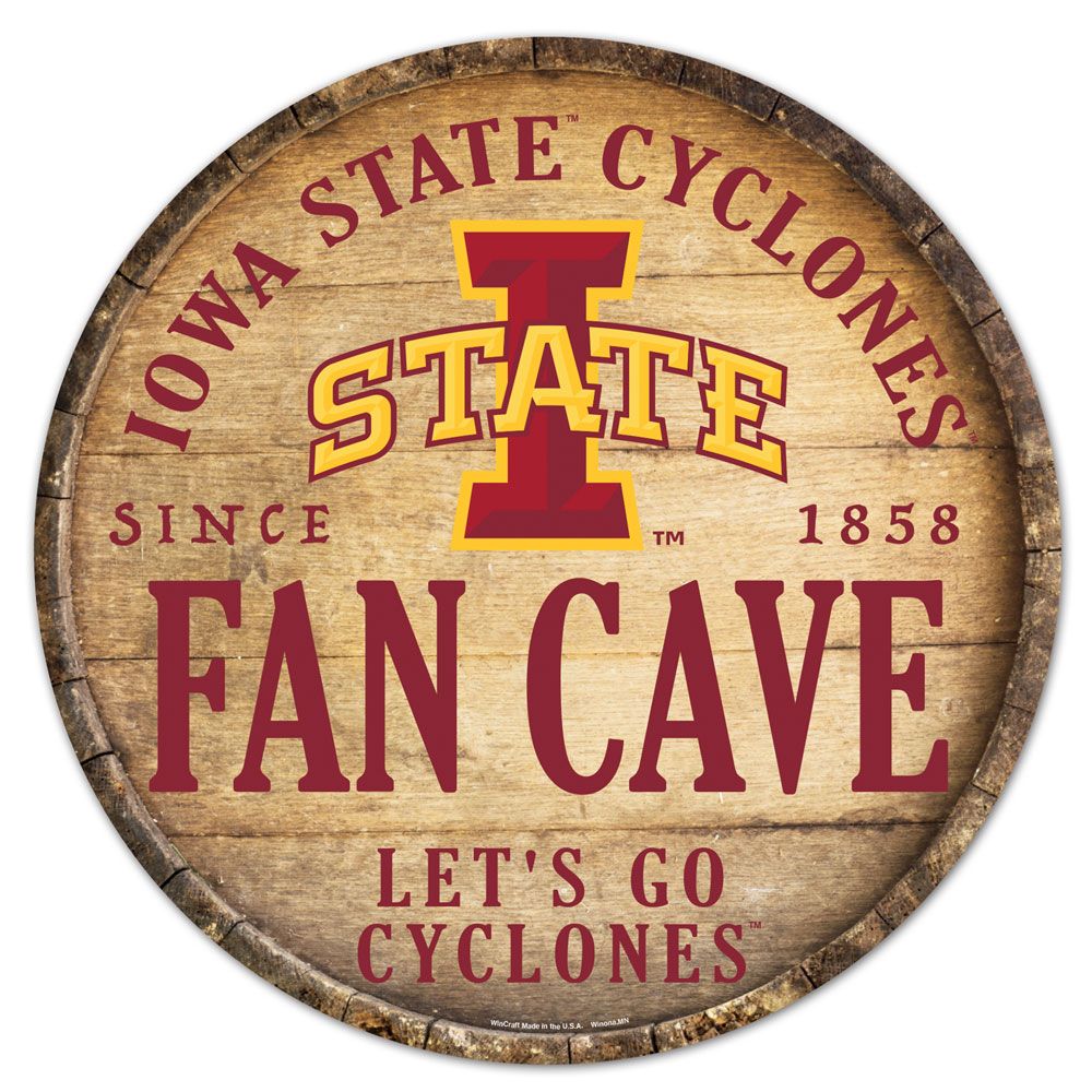 Iowa State Cyclones Sign Wood 14 Inch Round Barrel Top Design - Special Order - WinCraft