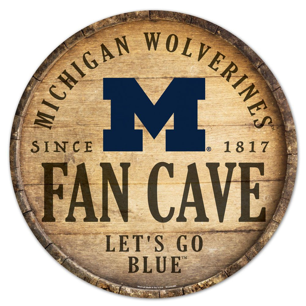 Michigan Wolverines Sign Wood 14 Inch Round Barrel Top Design - Wincraft