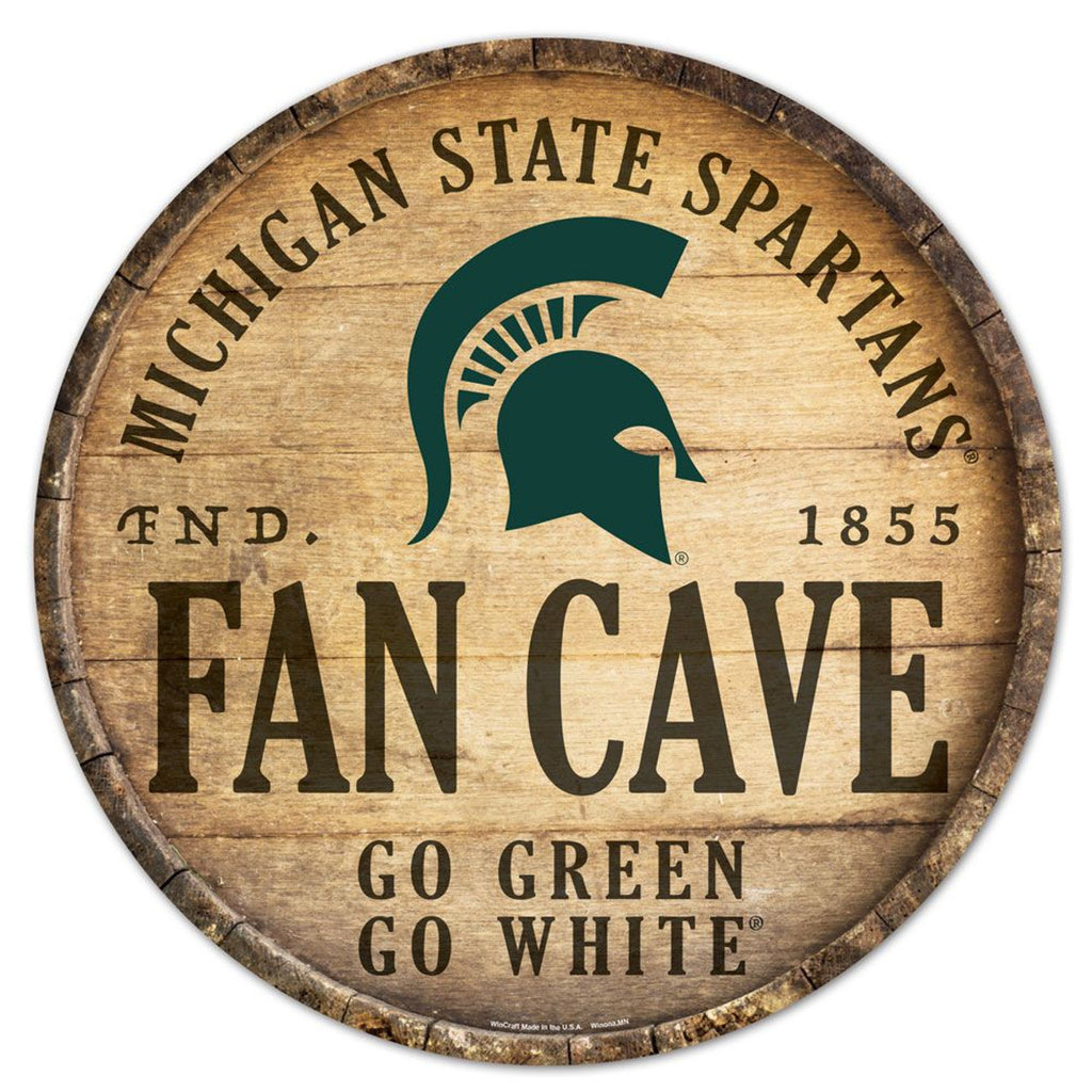 Michigan State Spartans Sign Wood 14 Inch Round Barrel Top Design - Wincraft