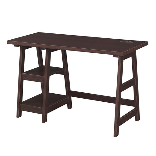 Designs2Go Trestle Desk with Charging Station, Espresso - Convenience Concepts