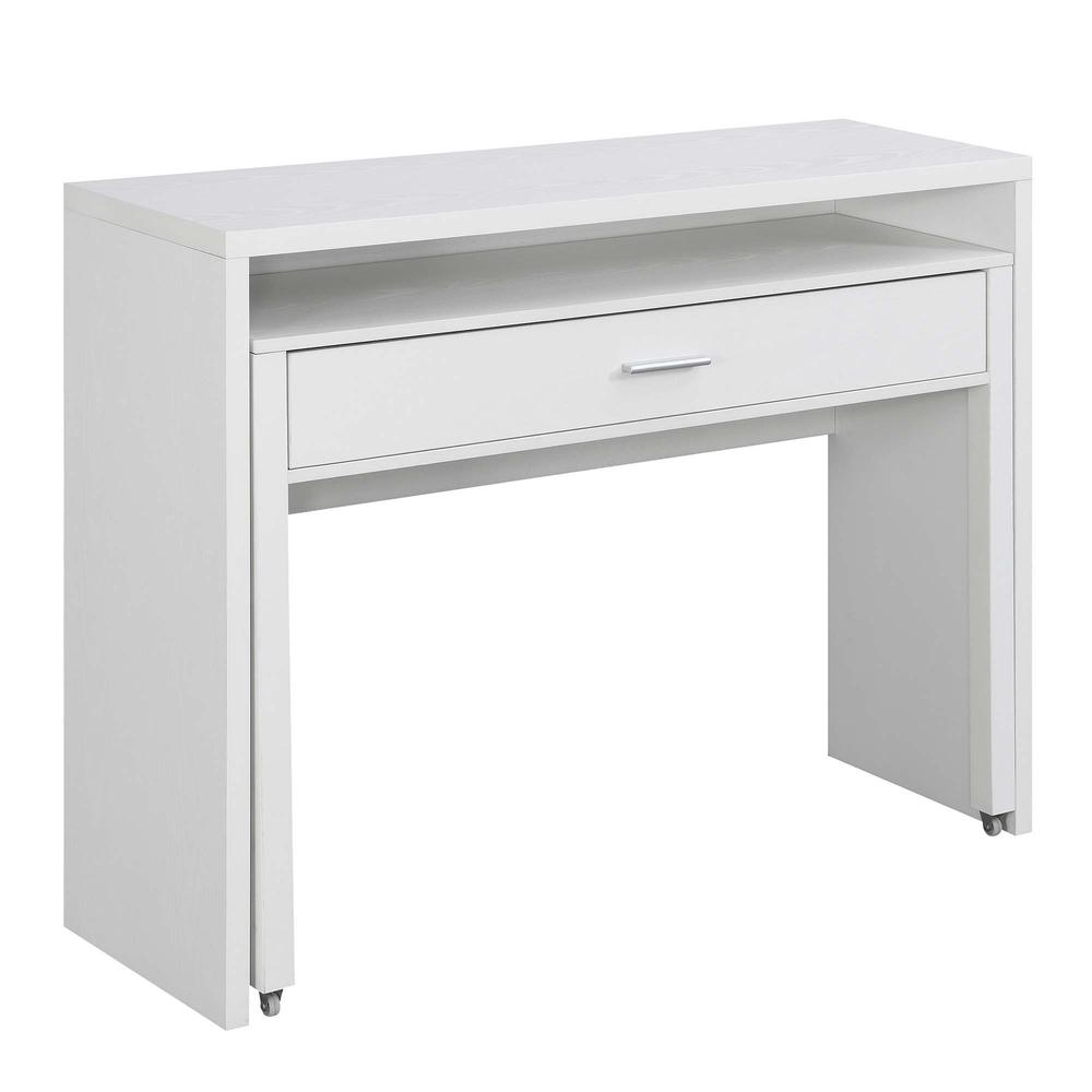 Newport JB Console/Sliding Desk with Drawer and Riser, White - Convenience Concepts