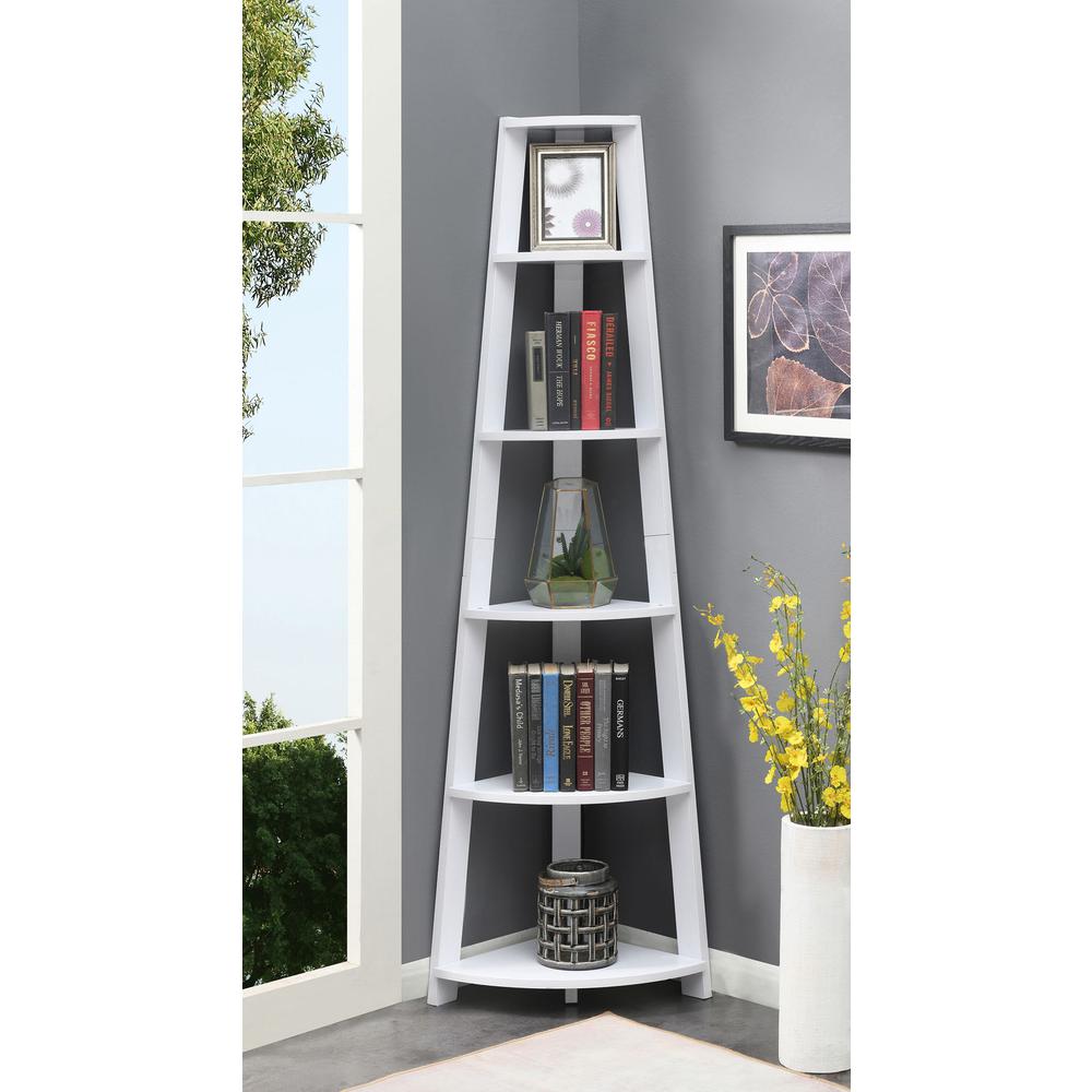 Newport 5 Tier Corner Bookshelf White - Convenience Concepts
