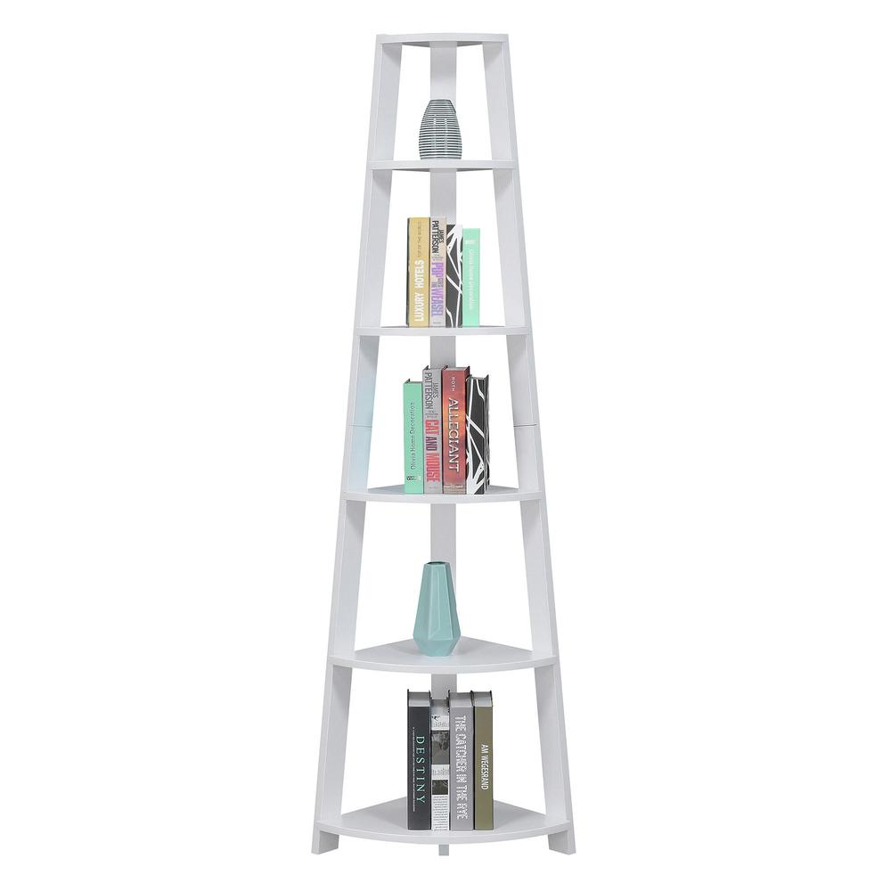 Newport 5 Tier Corner Bookshelf White - Convenience Concepts