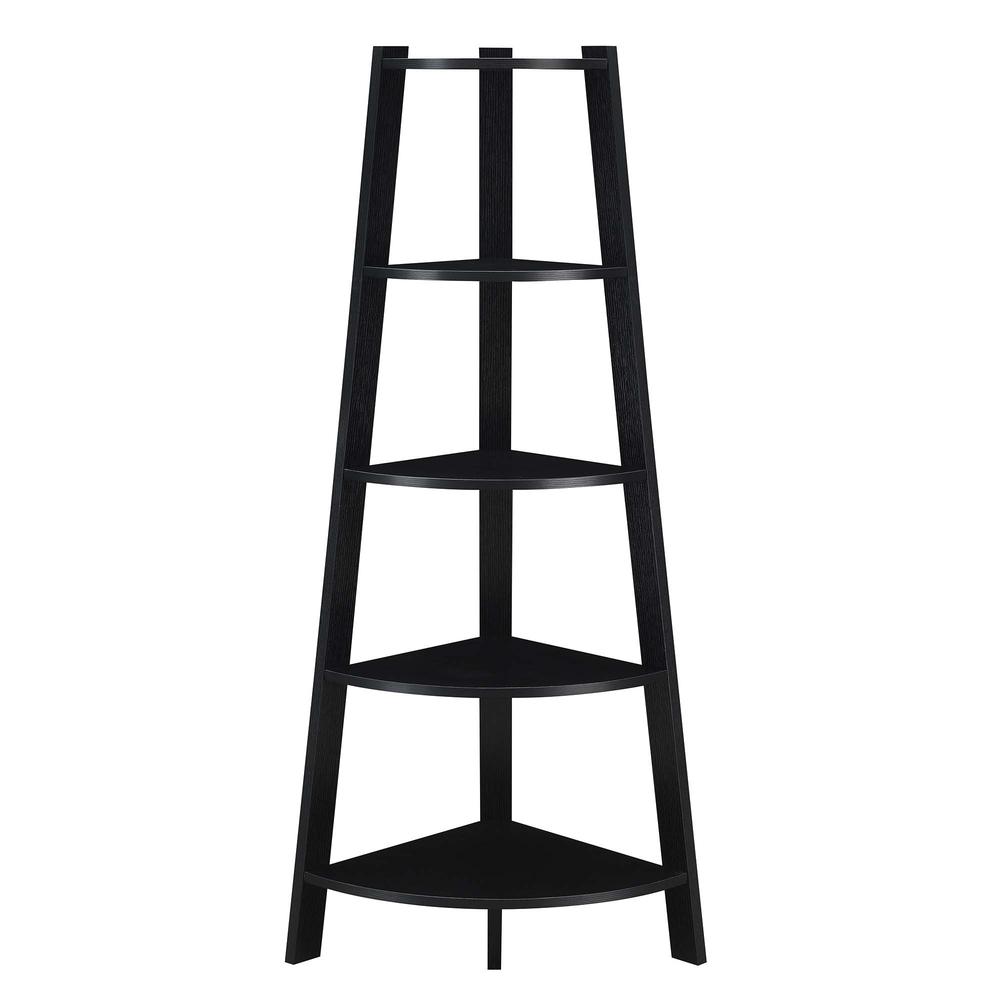 Newport 5 Tier Wide Corner Bookcase, Black - Convenience Concepts