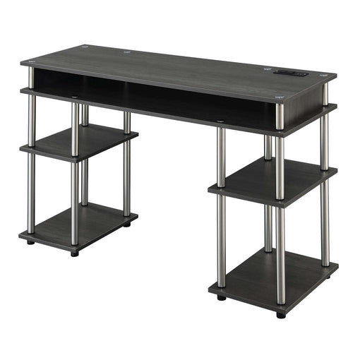 Designs2Go No Tools Student Desk with Charging Station, Charcoal Gray - Convenience Concepts