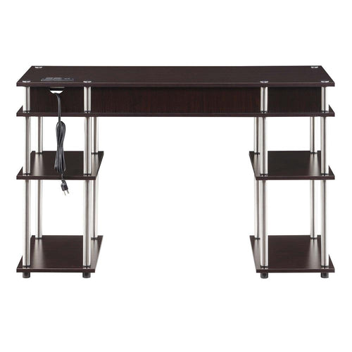 Designs2Go No Tools Student Desk With Charging Station, Espresso - Convenience Concepts