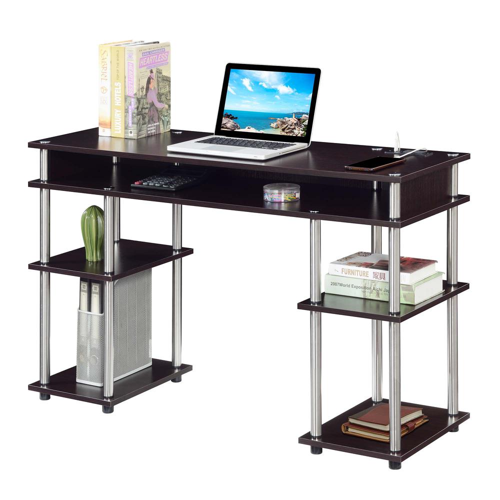 Designs2Go No Tools Student Desk With Charging Station, Espresso - Convenience Concepts