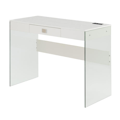 Soho 42 Inch Glass Desk With Charging Station, White - Convenience Concepts