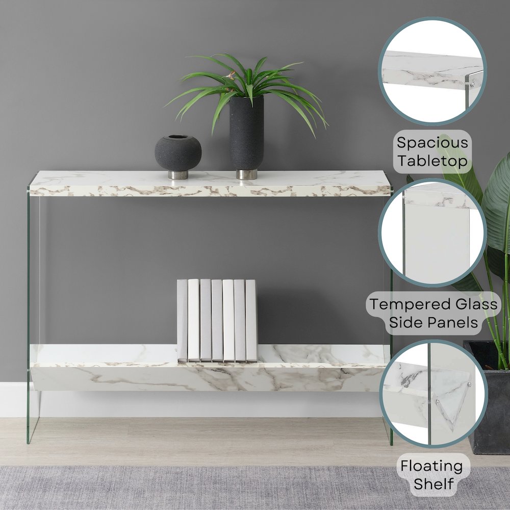 SoHo Glass V Console Table with Shelf - Convenience Concepts
