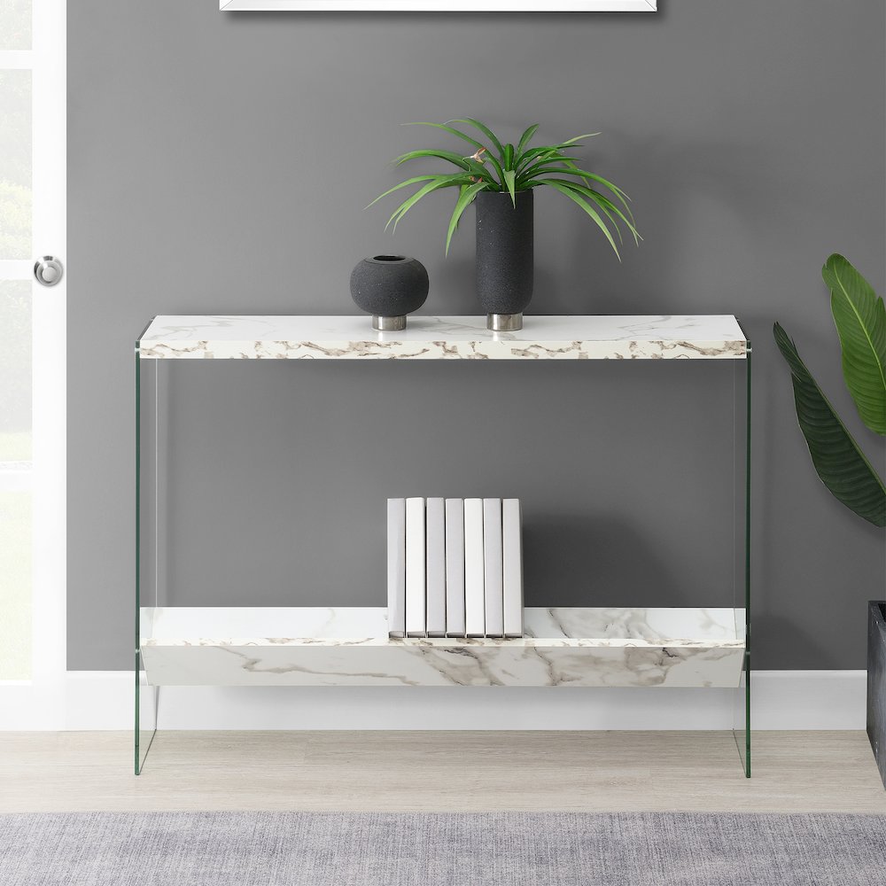 SoHo Glass V Console Table with Shelf - Convenience Concepts