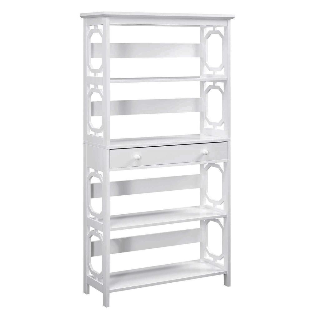 Omega 5 Tier Bookcase with Drawer, White - Convenience Concepts