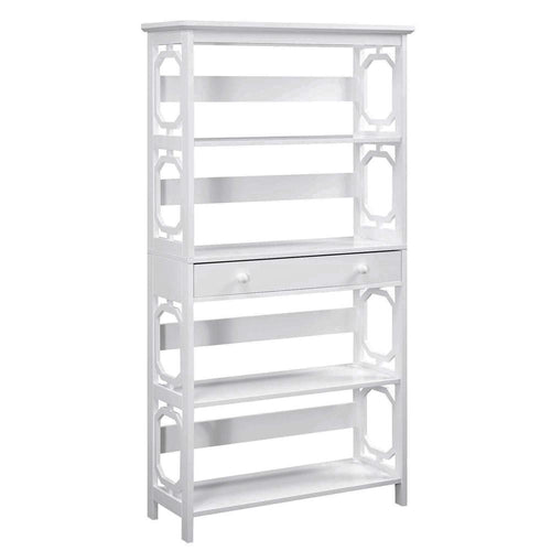 Omega 5 Tier Bookcase with Drawer, White - Convenience Concepts