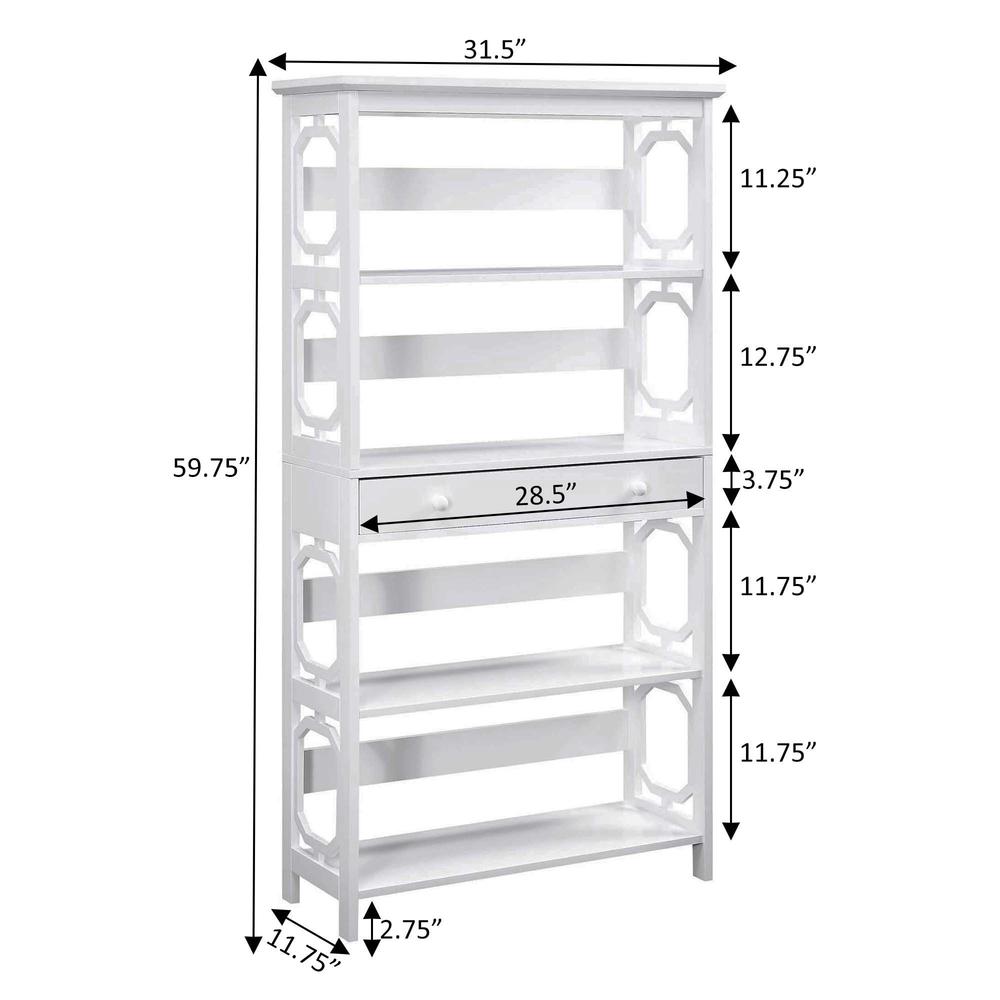 Omega 5 Tier Bookcase with Drawer, White - Convenience Concepts