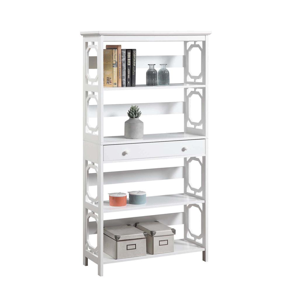 Omega 5 Tier Bookcase with Drawer, White - Convenience Concepts