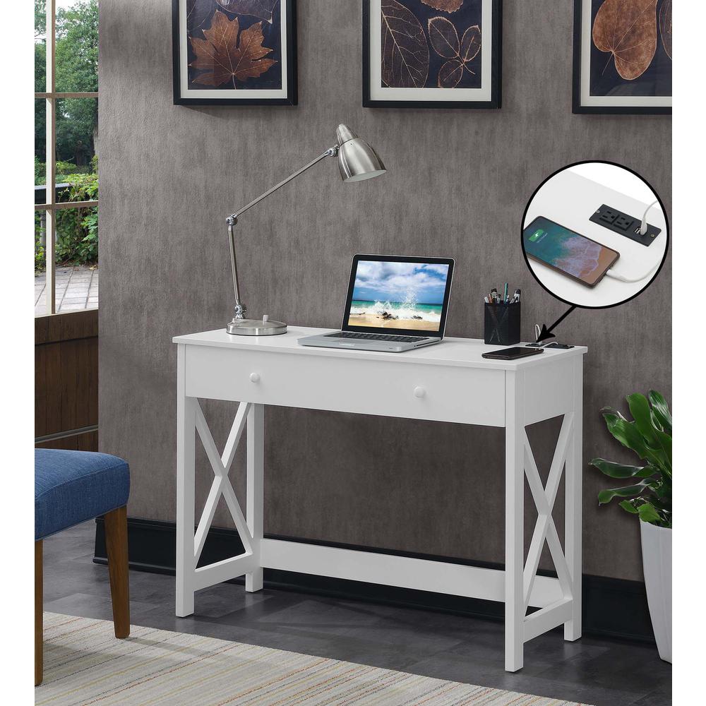 Oxford 42 inch Desk with Charging Station White - Convenience Concepts