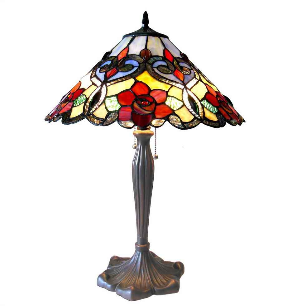 LINDSAY Tiffany-style 2 Light RosesTable Lamp 17'' Shade - CHLOE Lighting