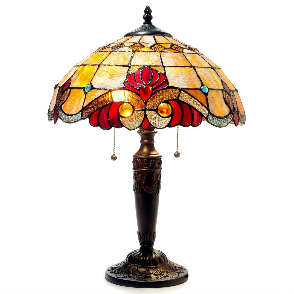SHELLY Tiffany-style 2 Light Victorian Table Lamp 14.5'' Shade - CHLOE Lighting
