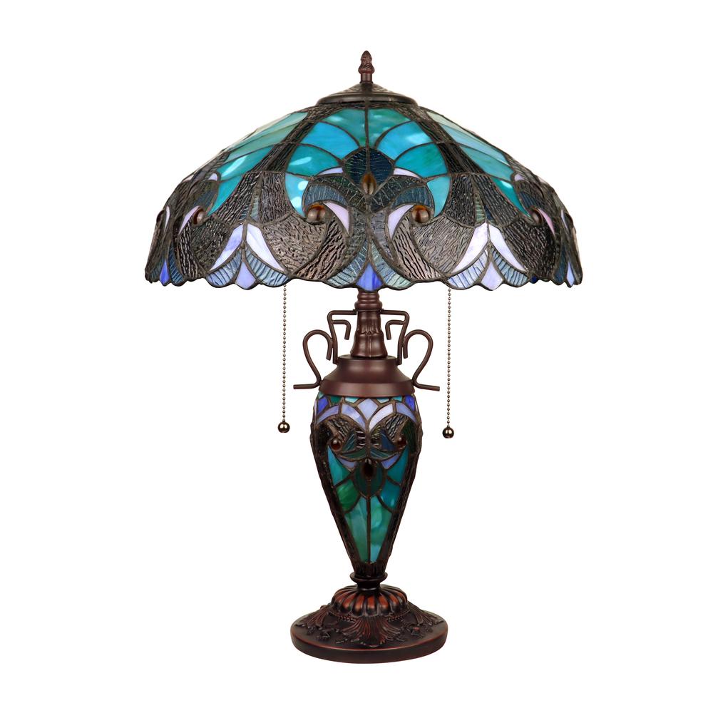 CHLOE Lighting - LIAISON Victorian-Style Antique Dark Bronze 3 Light Double Lit Table Lamp 16'' Wide