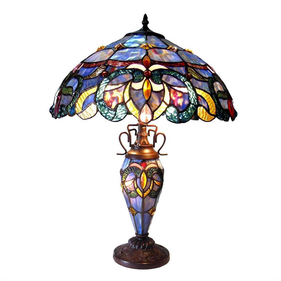NORA Tiffany Style Victorian Double lit 3 Light DTable Lamp 18'' Shade - CHLOE Lighting
