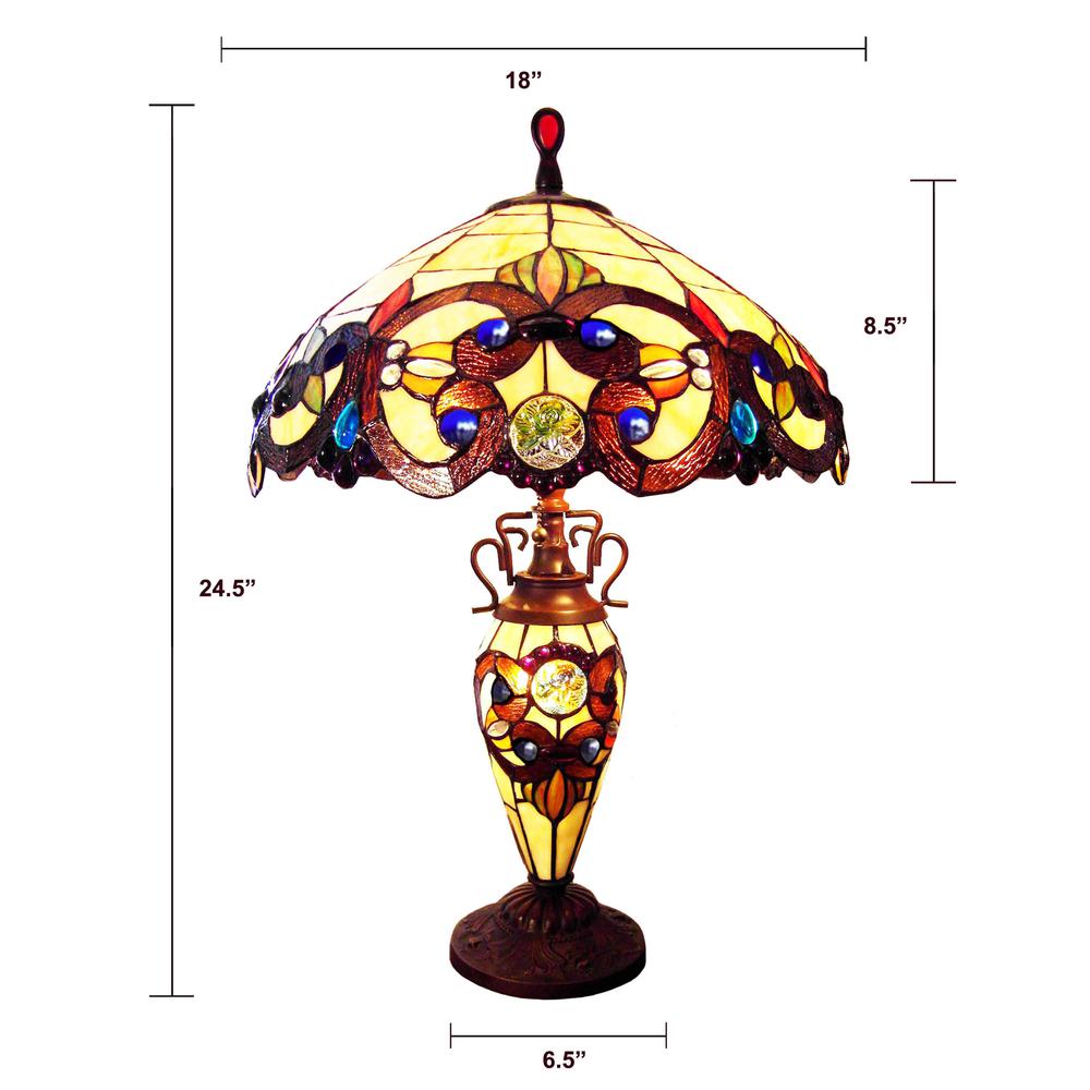 CHLOE Lighting DEMETRA AURORA Victorian Tiffany-style 3 Light Victorian Double Lit Table Lamp 18'' Wide