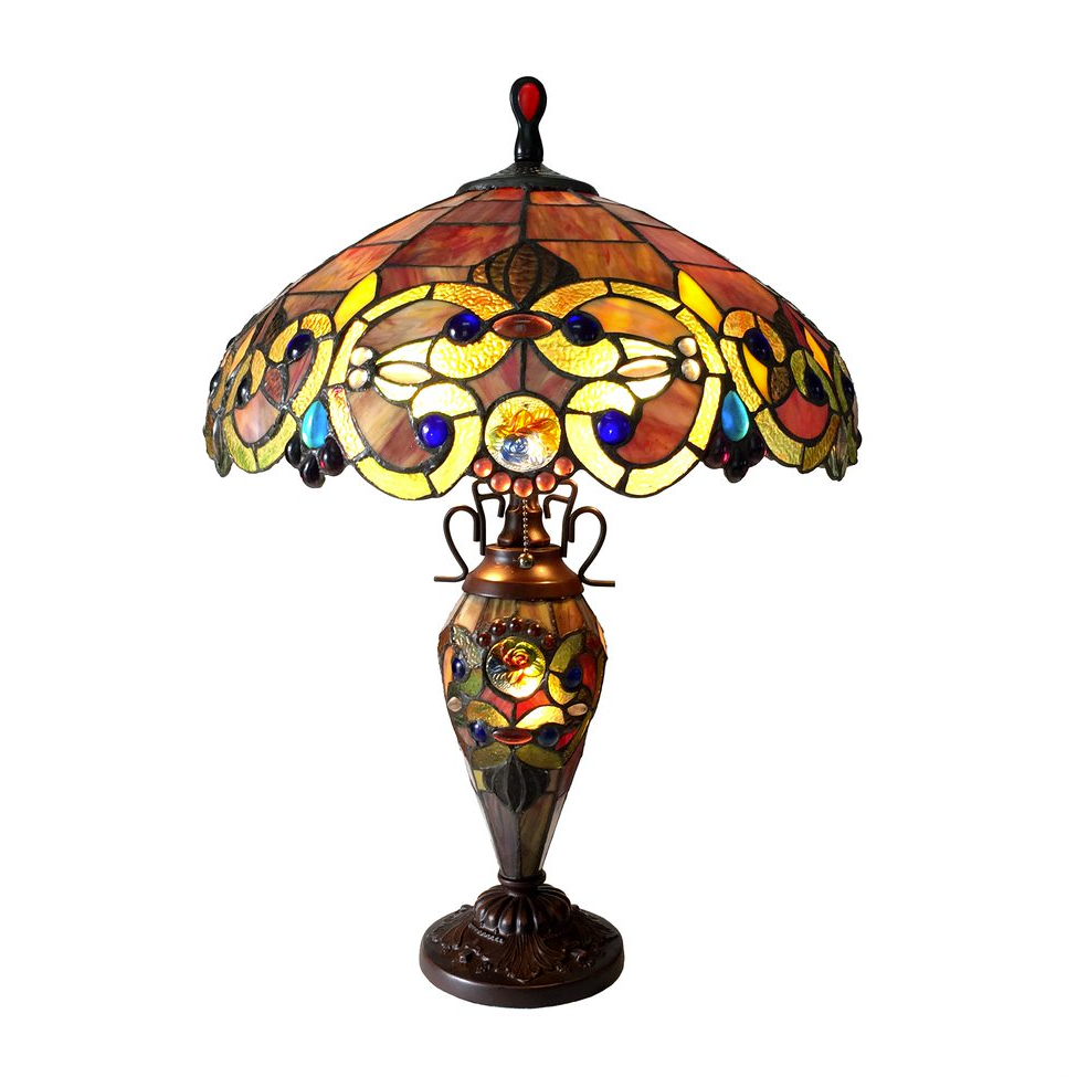DEMETRA AURORATiffany-style 3 Light Victorian Double Lit Table Lamp 18'' Shade - CHLOE Lighting