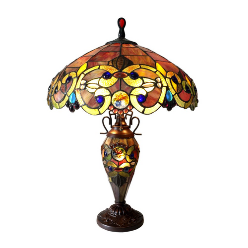 DEMETRA AURORATiffany-style 3 Light Victorian Double Lit Table Lamp 18'' Shade - CHLOE Lighting