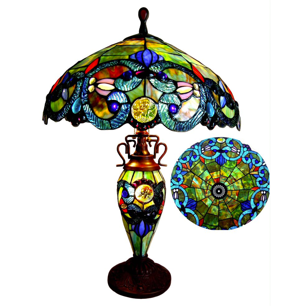 DEMETRA AURORATiffany-style 3 Light Victorian Double Lit Table Lamp 18'' Shade - CHLOE Lighting