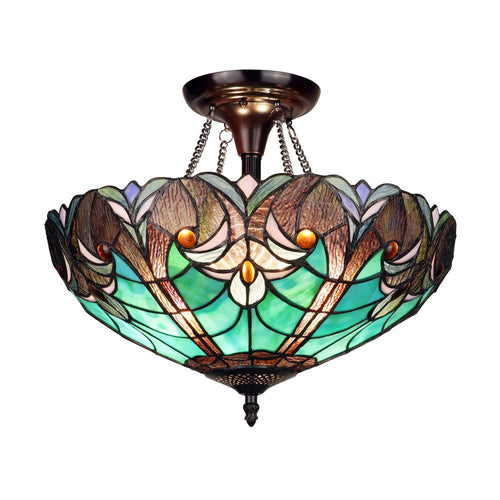 2-Light Antique Dark Bronze Finish Ceiling Semi-Flush Mount 16'' Wide - CHLOE Lighting