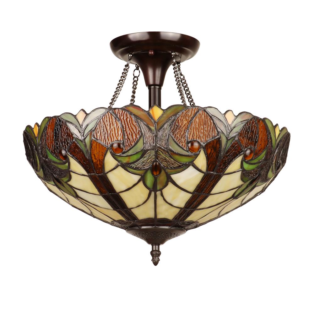 2-Light Antique Dark Bronze Finish Ceiling Semi-Flush Mount 16'' Wide - CHLOE Lighting