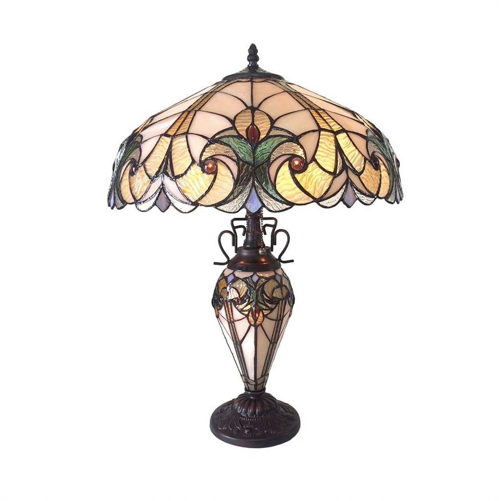 LIAISON Tiffany-style 3 Light Victorian Double Lit Table Lamp 18'' Shade - CHLOE Lighting