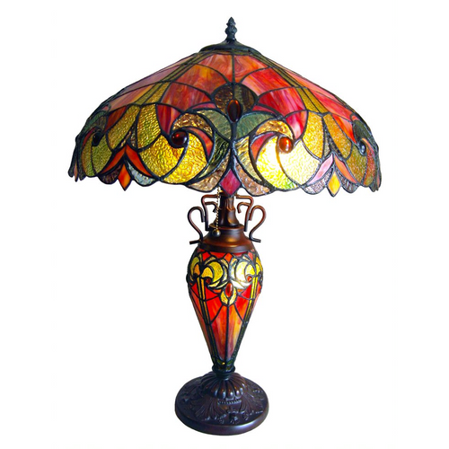 LIAISON Tiffany-style 3 Light Victorian Double Lit Table Lamp 18'' Shade - CHLOE Lighting
