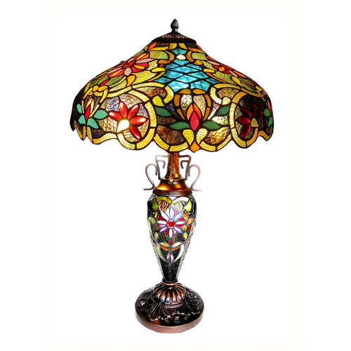 LESLIE Tiffany-style Victorian 3 Light Double Lit Table Lamp 18'' Shade - CHLOE Lighting