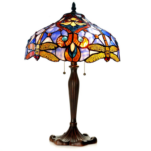 JULIA Tiffany-style 2 Light Dragonfly Table Lamp 17'' Shade - CHLOE Lighting
