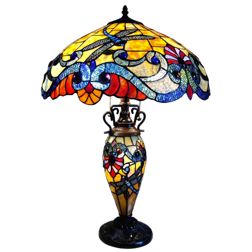 3 Light Tiffany Style Dragonfly Double Lit Table Lamp 18'' Shade - CHLOE Lighting
