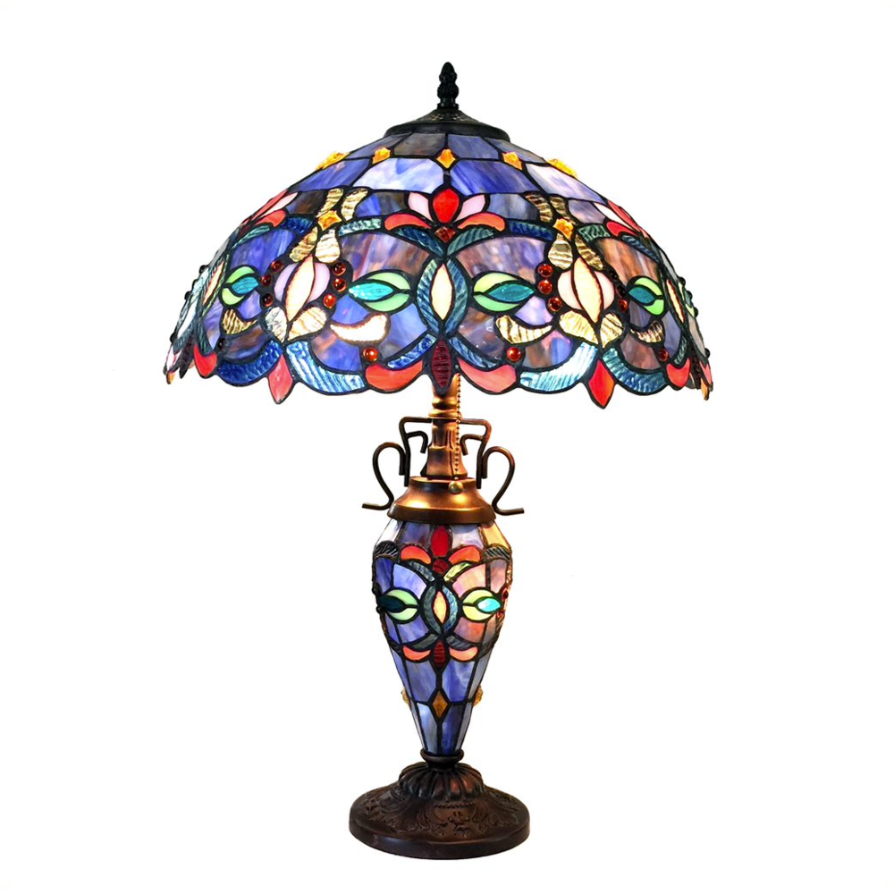 PRISCILLA Tiffany-style 3 Light Victorian Double Lit Table Lamp 18'' Shade - CHLOE Lighting