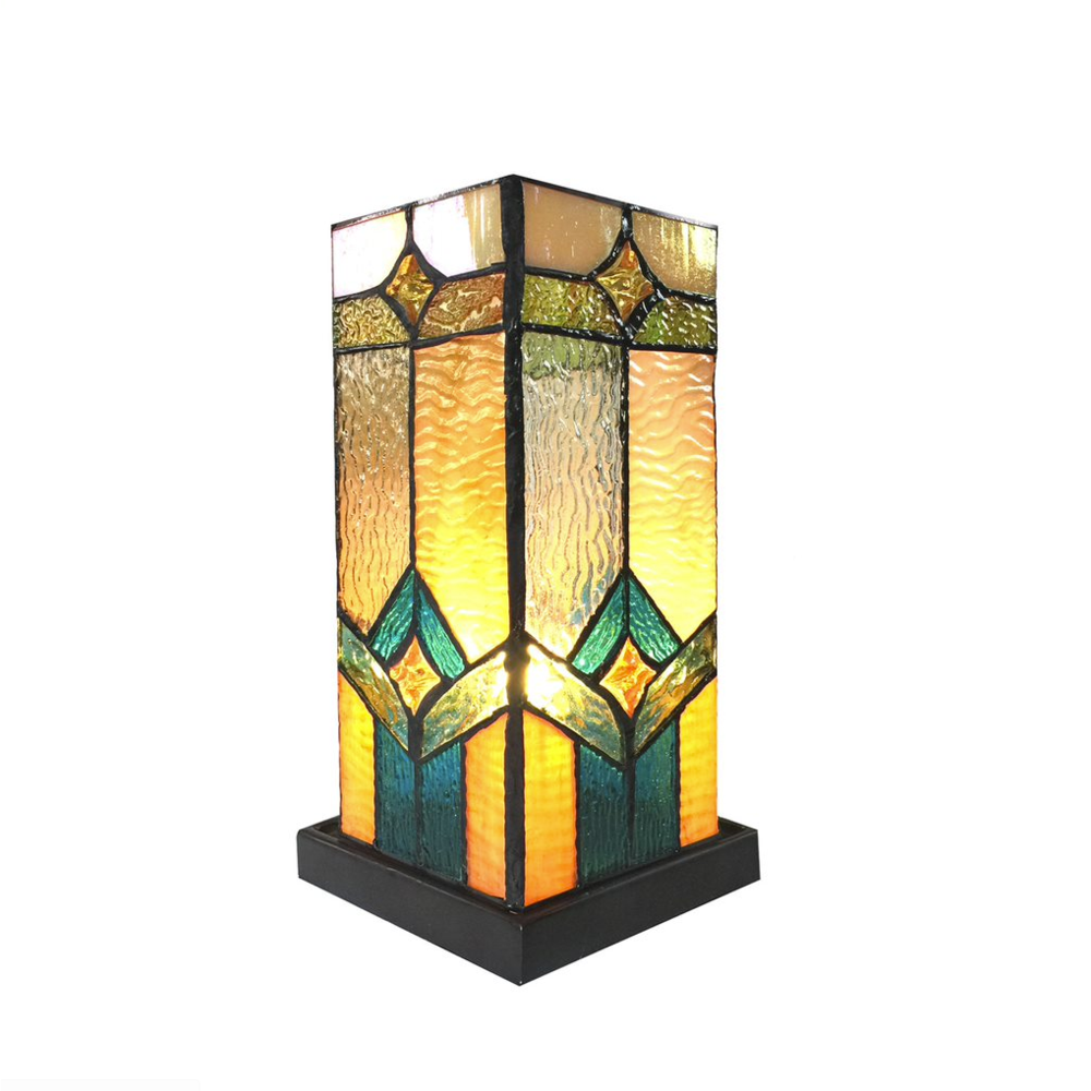 GREGORY Tiffany-glass Accent Pedestal 1 Light Mission table lamp 11'' Tall - CHLOE Lighting