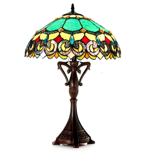 AUBREY Victorian 2 Light Antique Dark Bronze Table Lamp 18'' Shade - CHLOE Lighting