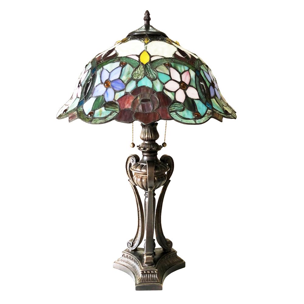 CHLOE Lighting PIPER Tiffany-Style Floral Stained Glass Table Lamp 26'' Height