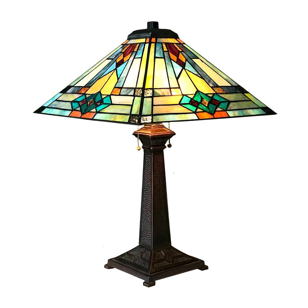 MASON Mission 2 Light Antique Dark Bronze Table Lamp 16'' Shade - CHLOE Lighting