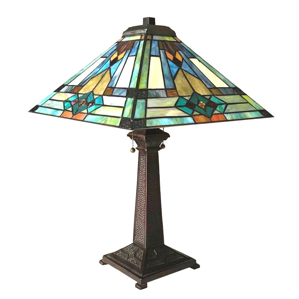 MASON Mission 2 Light Antique Dark Bronze Table Lamp 16'' Shade - CHLOE Lighting
