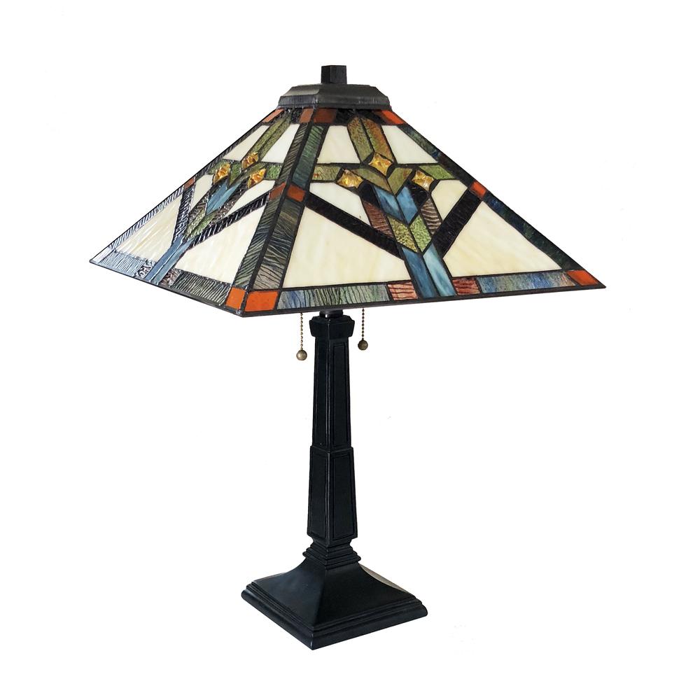 SHAY Mission 2 Light Antique Dark Bronze Table Lamp 16'' Shade - CHLOE Lighting