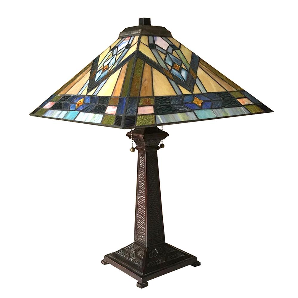 MICHAEL Mission 2 Light Antique Dark Bronze Table Lamp 16'' Shade - CHLOE Lighting