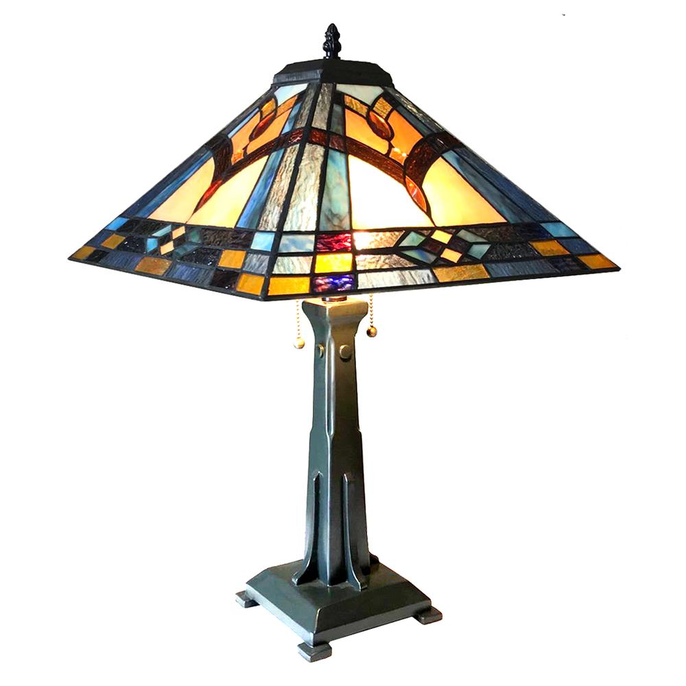 ETHAN Mission 2 Light Antique Dark Bronze Table Lamp 16'' Shade - CHLOE Lighting