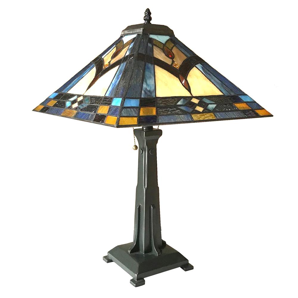 ETHAN Mission 2 Light Antique Dark Bronze Table Lamp 16'' Shade - CHLOE Lighting