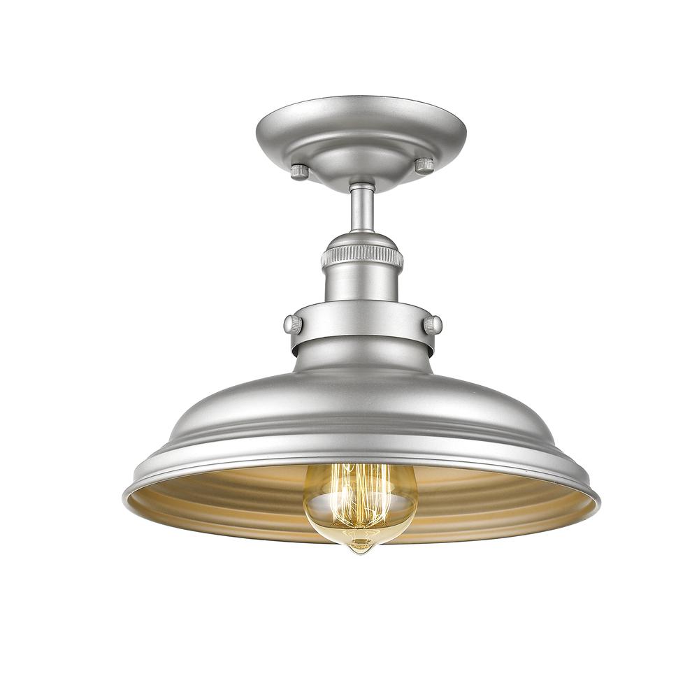 SAMUEL Industrial-style 1 Light Silver Painted Semi-flush Ceiling Fixture 10'' Wide - CHLOE Lighting